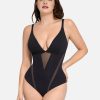 Women Deep V-Neck Thong Bodysuit