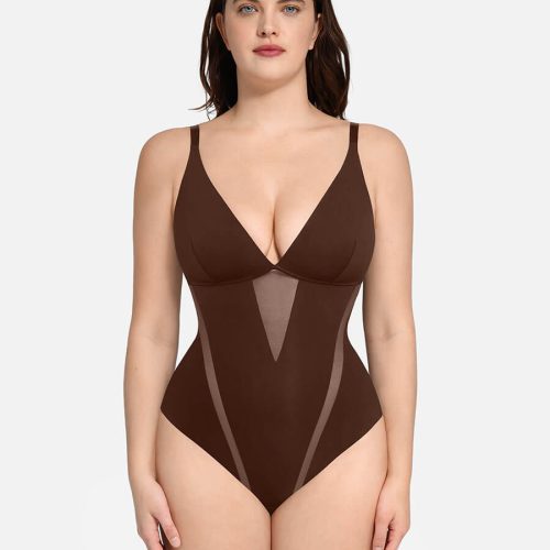 Women Deep V-Neck Thong Bodysuit