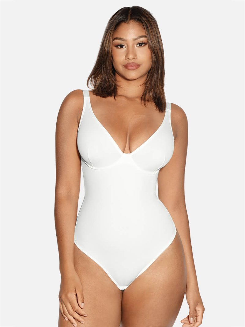 V Neck Tummy Control Thong Bodysuit