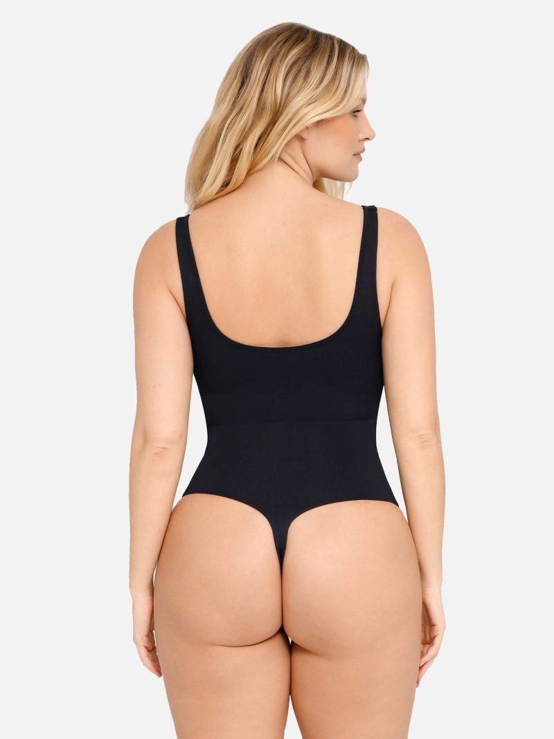 FeelinGirlTummyControlSlimmingVNeckThongBodysuits BK1 2