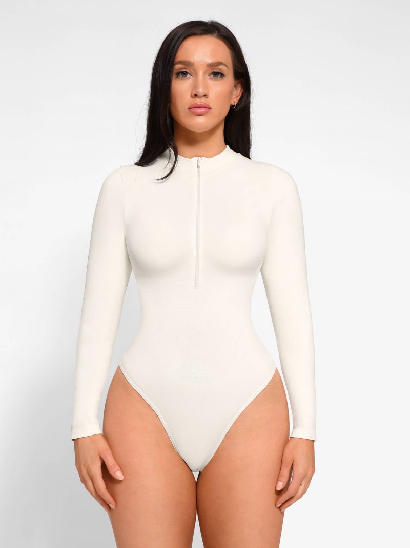 FeelinGirl Seamless Long Sleeve Zipper Thong Bodysuit 2