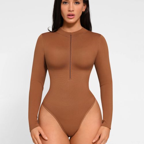 FeelinGirl Seamless Long Sleeve Zipper Thong Bodysuit 6