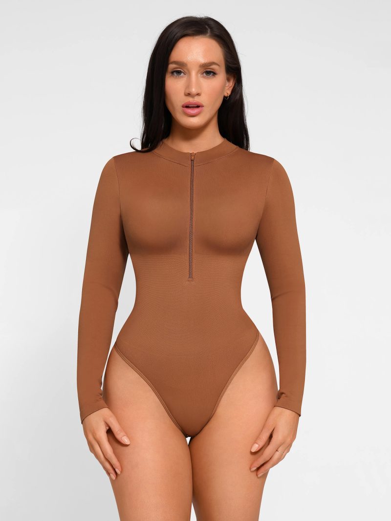 FeelinGirl Seamless Long Sleeve Zipper Thong Bodysuit 6