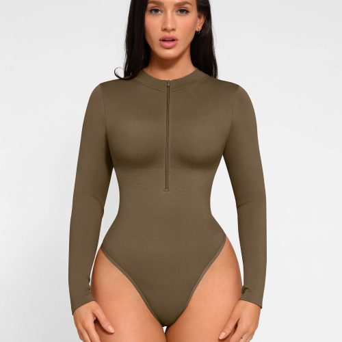 FeelinGirl Seamless Long Sleeve Zipper Thong Bodysuit 7