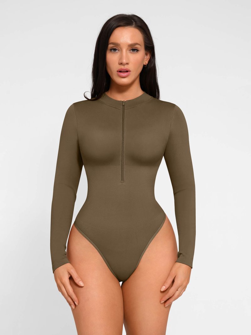 FeelinGirl Seamless Long Sleeve Zipper Thong Bodysuit 7