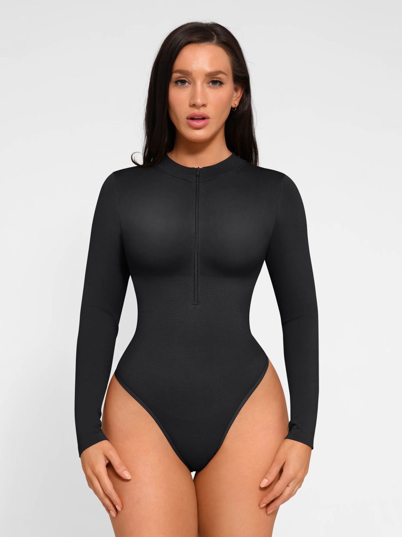 FeelinGirl Seamless Long Sleeve Zipper Thong Bodysuit 8