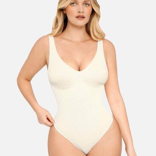 FeelinGirl Tummy Control Slimming V Neck Thong Bodysuits WH2 5