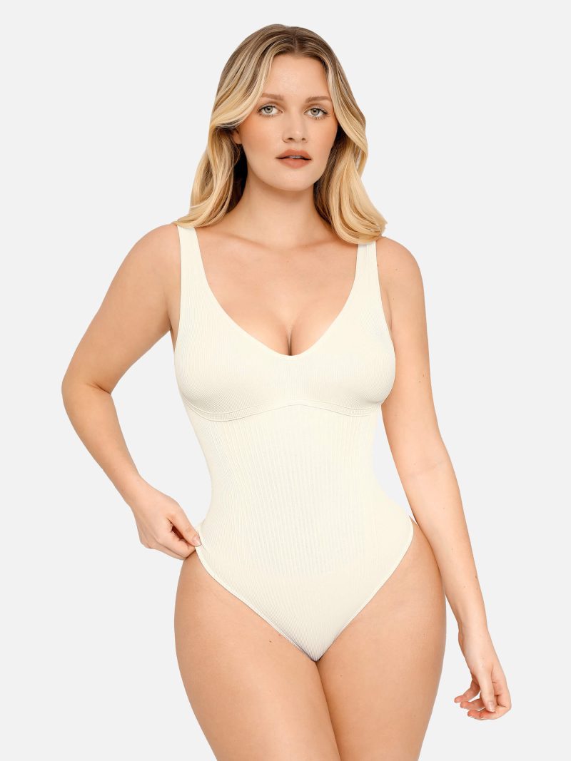 FeelinGirl Tummy Control Slimming V Neck Thong Bodysuits WH2 5