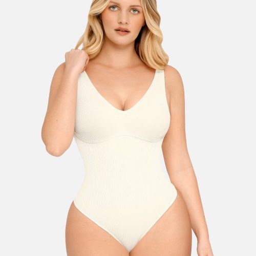 FeelinGirl Tummy Control Slimming V Neck Thong Bodysuits WH2 6