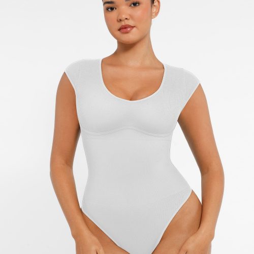 Feelingirl-Seamless-Deep-V-Tummy-Control-Bodysuit-with-Antimicrobial-Gusset-Removable-Cups-&-Built-In-Bra-White