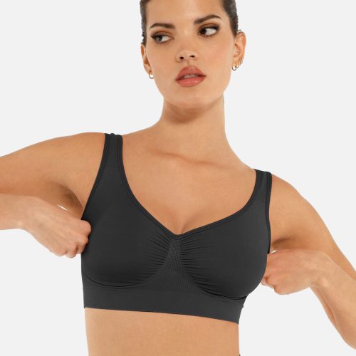 Feelingirl No Underwire Seamless Wide Straps Everyday Bra BK1 1