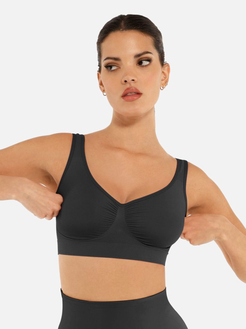 Feelingirl No Underwire Seamless Wide Straps Everyday Bra BK1 1