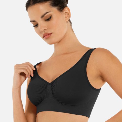 Feelingirl No Underwire Seamless Wide Straps Everyday Bra BK1 2