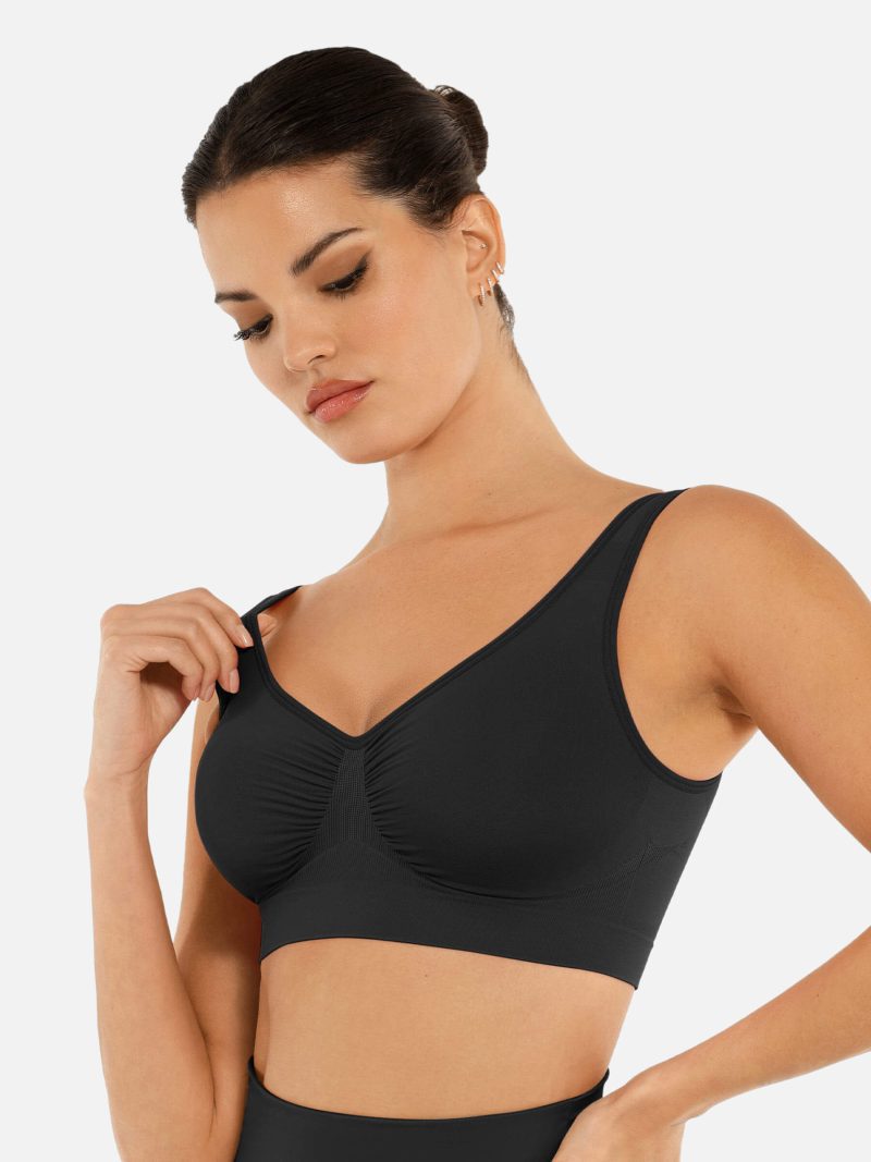 Feelingirl No Underwire Seamless Wide Straps Everyday Bra BK1 2