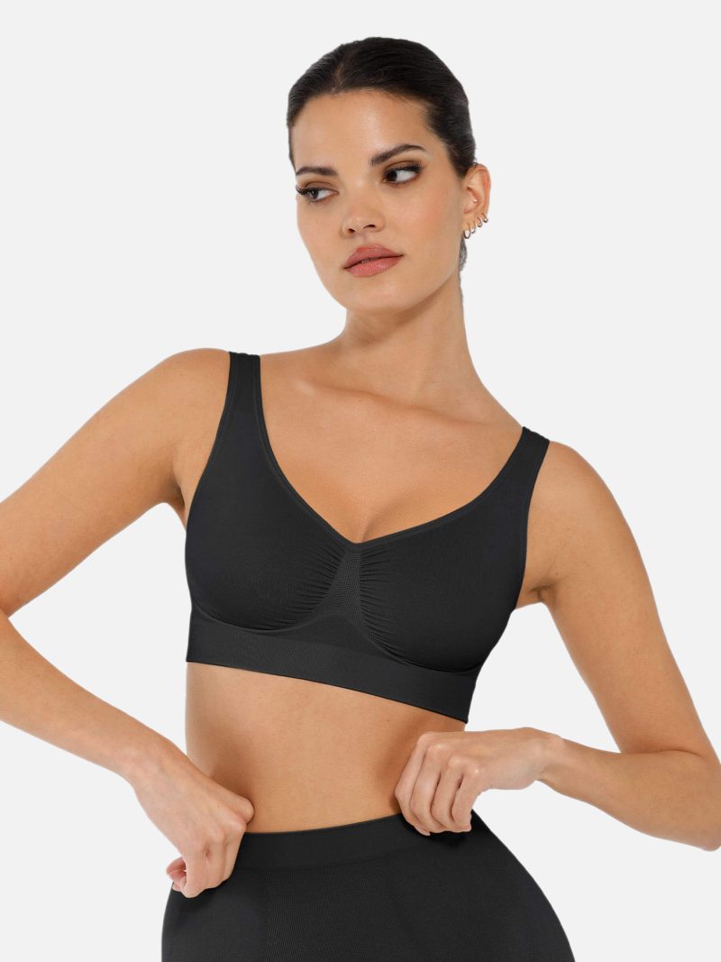 Feelingirl No Underwire Seamless Wide Straps Everyday Bra BK1 5