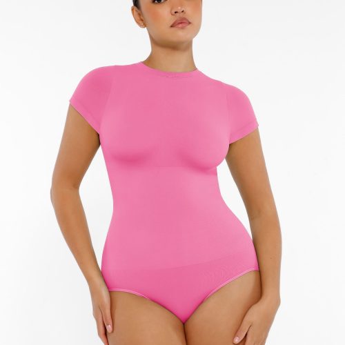 Feelingirl-SeamlessButtery-Soft Tummy-Control High-Waisted Sculpting Hip Bodysuit with Easy-Closure -Pink