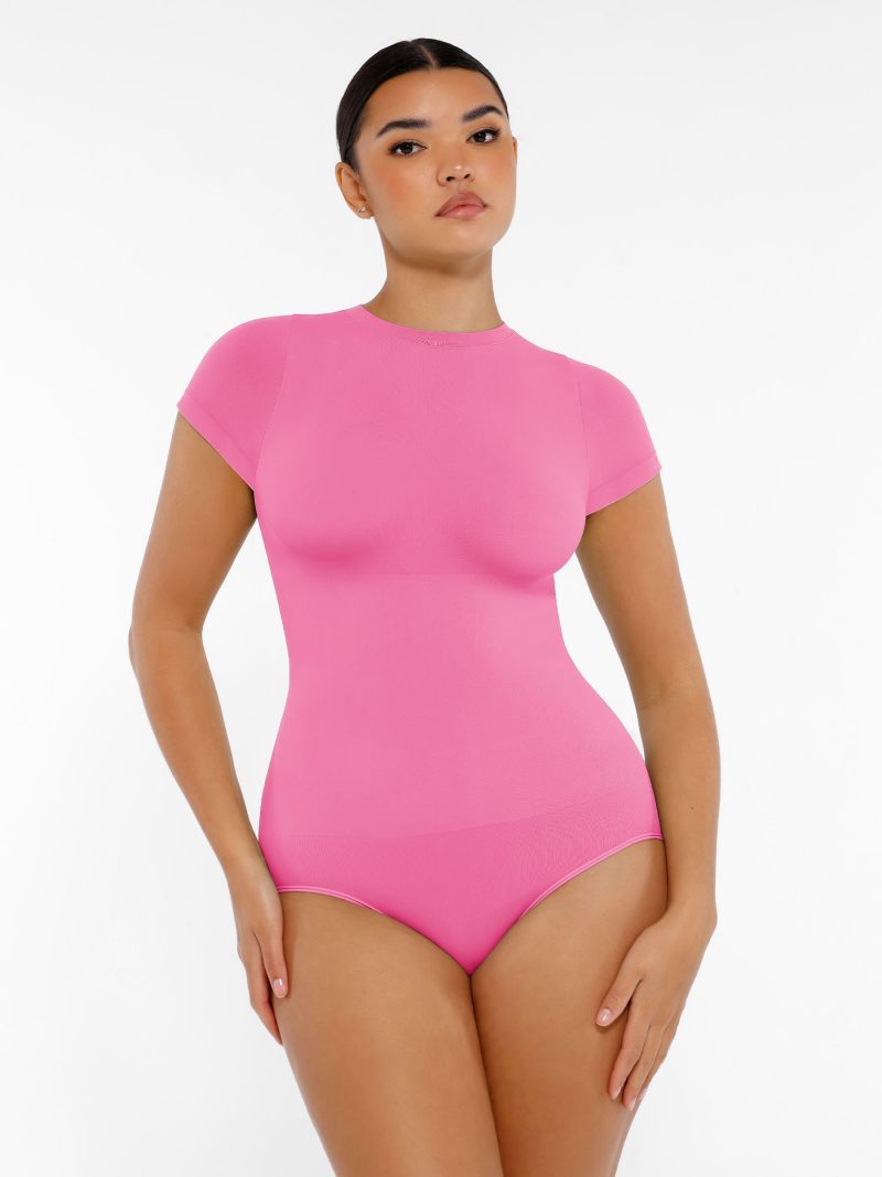 Feelingirl-SeamlessButtery-Soft Tummy-Control High-Waisted Sculpting Hip Bodysuit with Easy-Closure -Pink