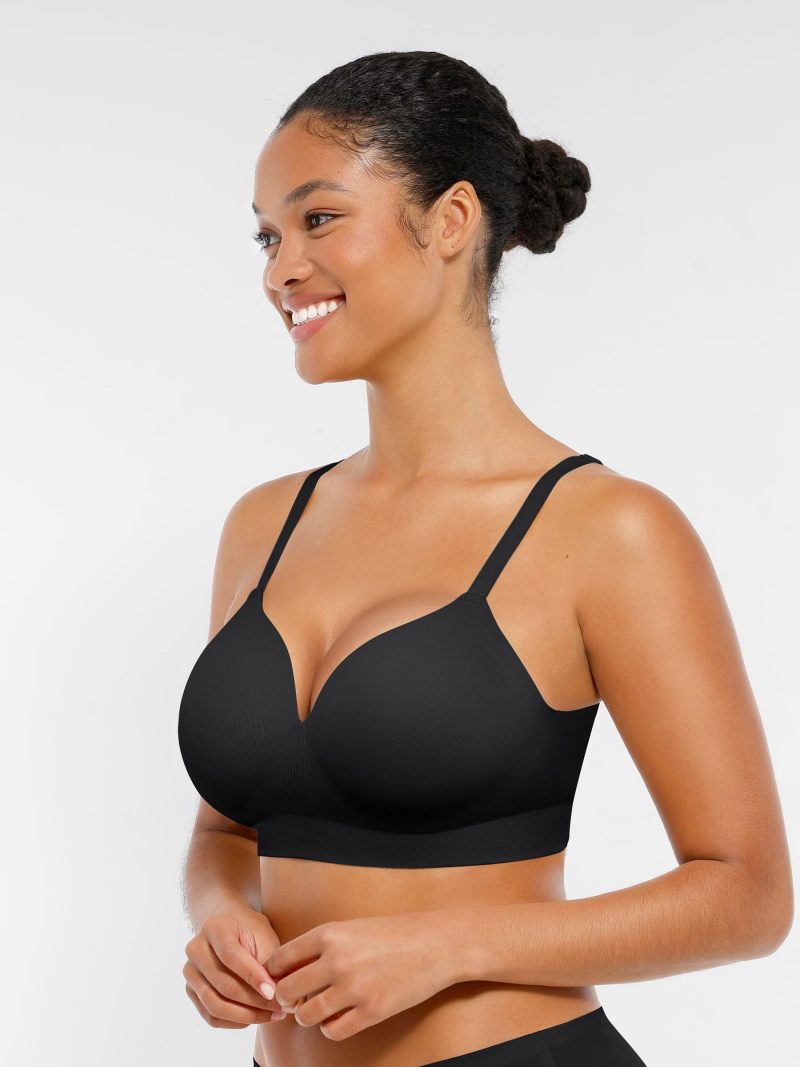 Feelingirl Wireless Seamless Push Up V Neck Bra Black 2