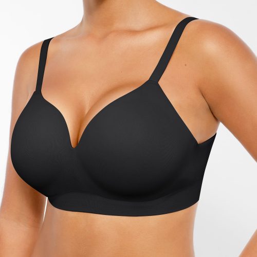 Feelingirl Wireless Seamless Push Up V Neck Bra Black 4