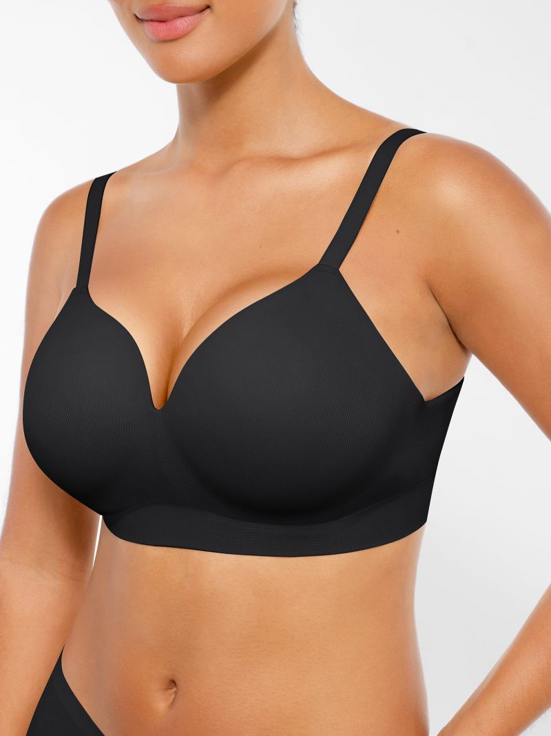 Feelingirl Wireless Seamless Push Up V Neck Bra Black 4