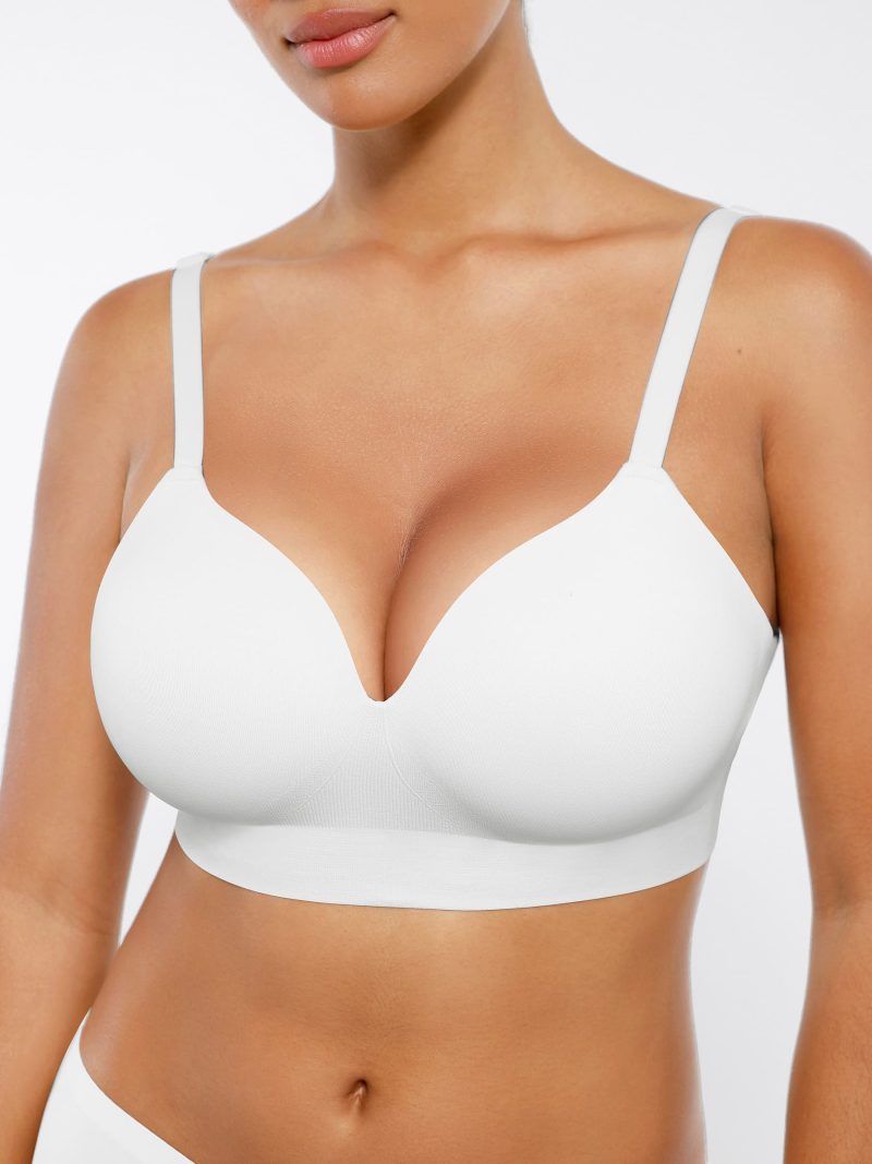 Feelingirl Wireless Seamless Push Up V Neck Bra White 6