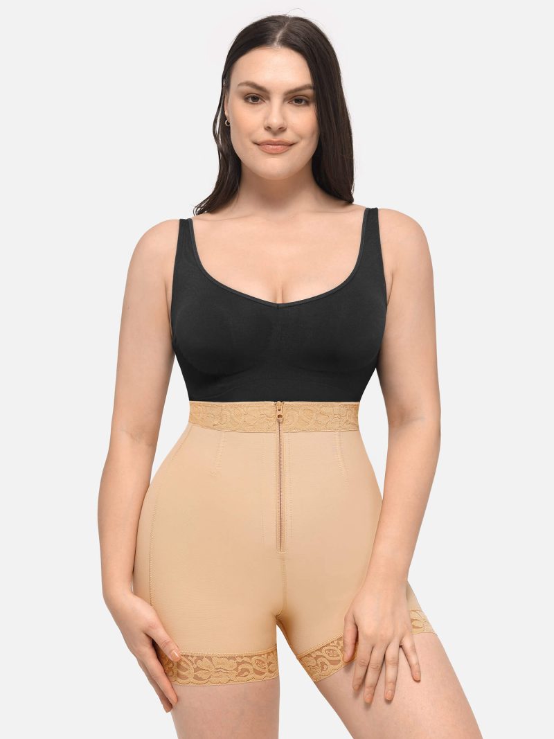 FeelingirlHighWaistZipperHipLiftLaceShorts 4