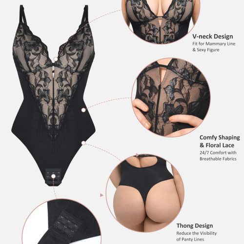 FeelingirlSculptingLaceShapewearThongBodysuit