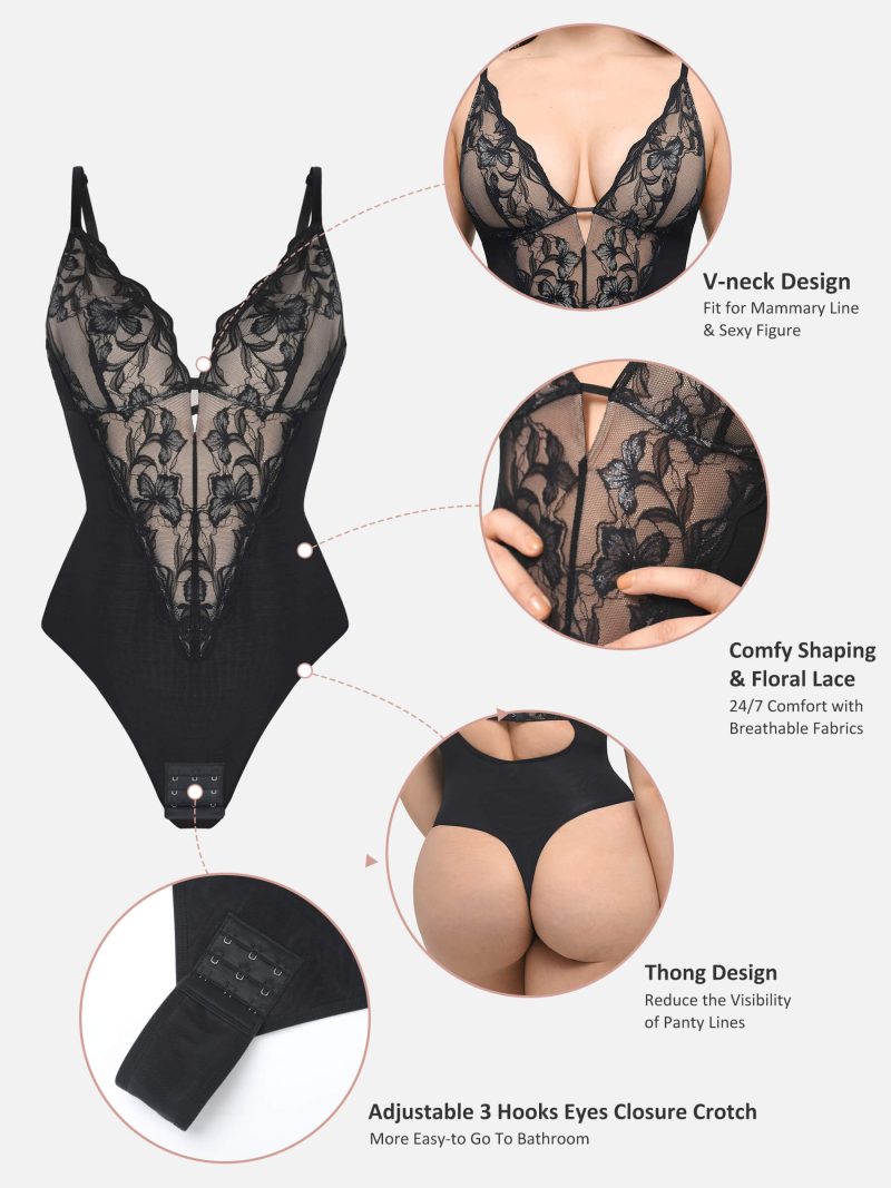 FeelingirlSculptingLaceShapewearThongBodysuit