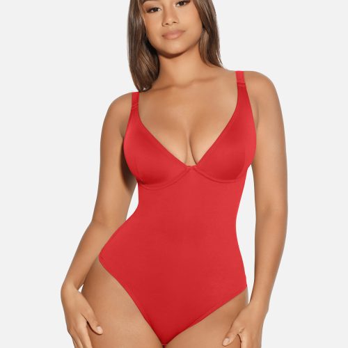 Feelingirl V Neck Tummy Control Thong Bodysuit