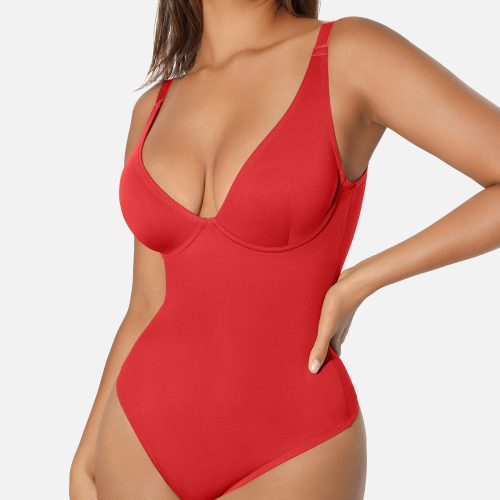 FeelingirlVNeckTummyControlThongBodysuit 4