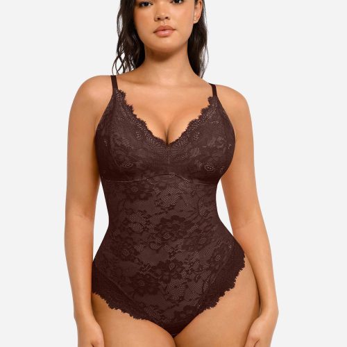 Feelingirl Lace V Neck Full Bodysuit 1