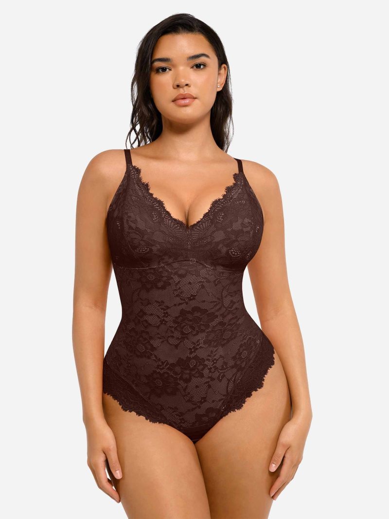 Feelingirl Lace V Neck Full Bodysuit 1