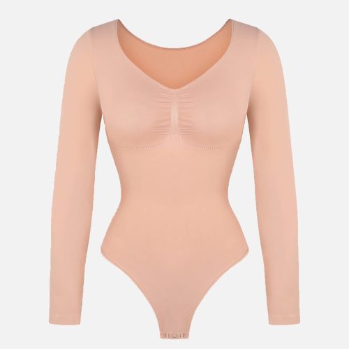 Feelingirl Seamless Long Sleeve Tummy Control Thong Bodysuit BK1 1 10