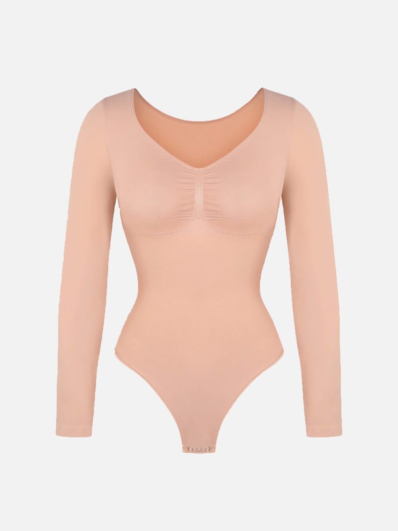 Feelingirl Seamless Long Sleeve Tummy Control Thong Bodysuit BK1 1 10