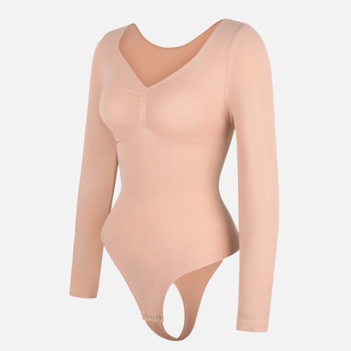 Feelingirl Seamless Long Sleeve Tummy Control Thong Bodysuit BK1 1 11