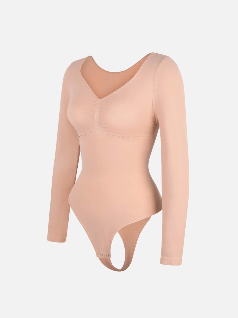 Feelingirl Seamless Long Sleeve Tummy Control Thong Bodysuit BK1 1 11