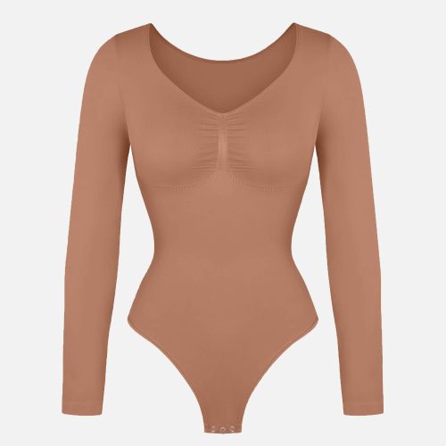 Feelingirl Seamless Long Sleeve Tummy Control Thong Bodysuit BK1 1 4