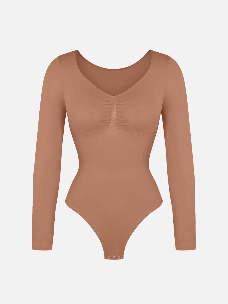 Feelingirl Seamless Long Sleeve Tummy Control Thong Bodysuit BK1 1 4