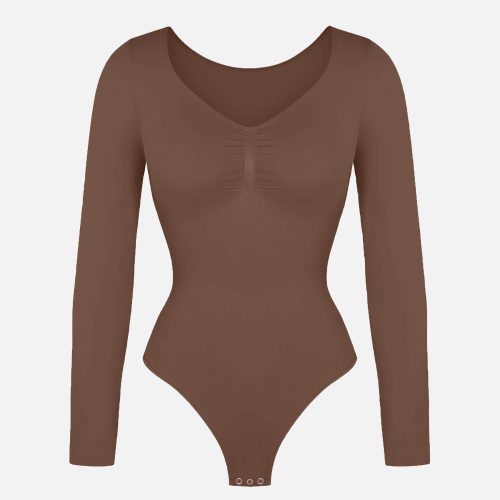 Feelingirl Seamless Long Sleeve Tummy Control Thong Bodysuit BK1 1 7