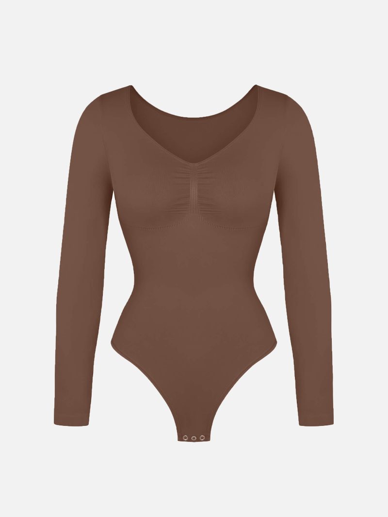 Feelingirl Seamless Long Sleeve Tummy Control Thong Bodysuit BK1 1 7