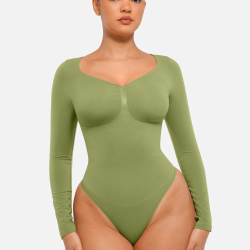 Feelingirl Seamless Long Sleeve Tummy Control Thong Bodysuit GN6 2