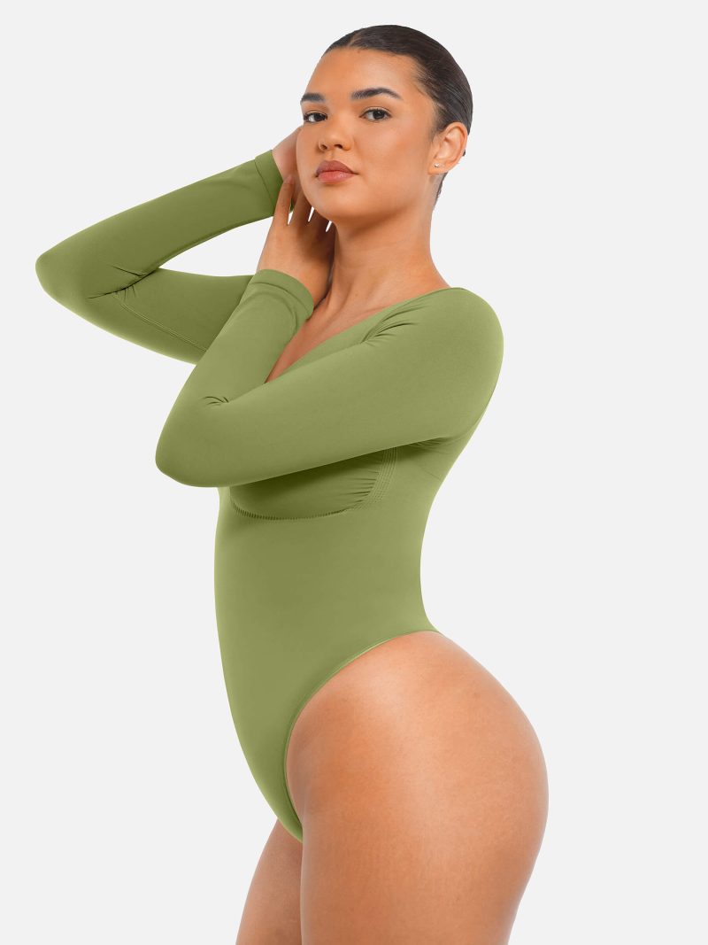 Feelingirl Seamless Long Sleeve Tummy Control Thong Bodysuit GN6 5