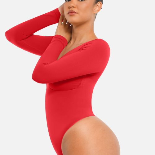 Feelingirl Seamless Long Sleeve Tummy Control Thong Bodysuit RD8 5