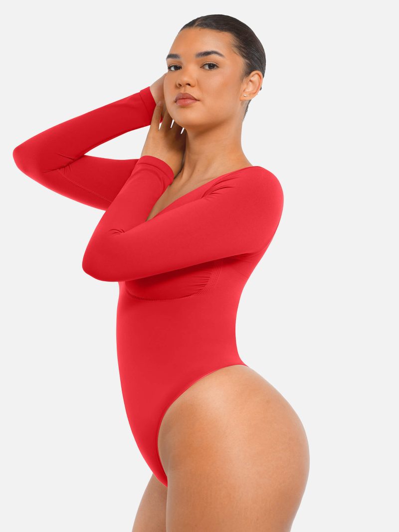 Feelingirl Seamless Long Sleeve Tummy Control Thong Bodysuit RD8 5