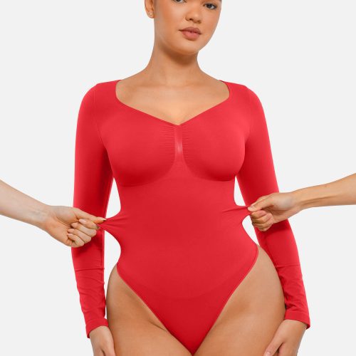 Feelingirl Seamless Long Sleeve Tummy Control Thong Bodysuit RD8 6