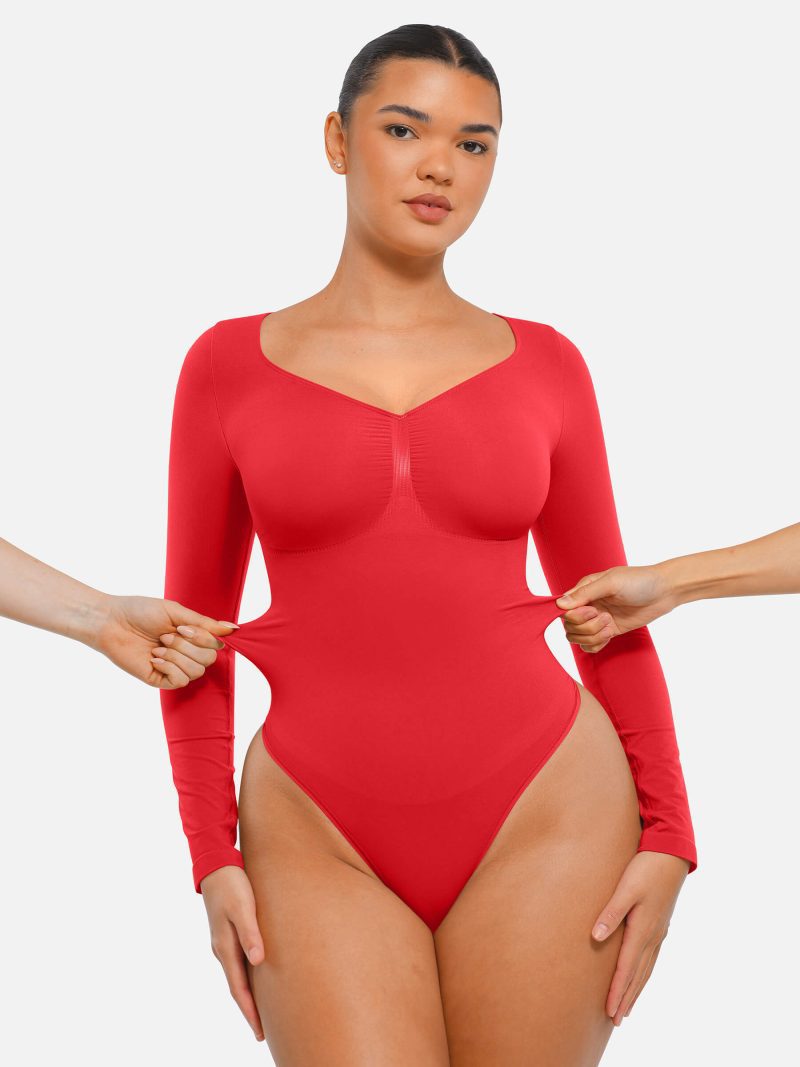 Feelingirl Seamless Long Sleeve Tummy Control Thong Bodysuit RD8 6