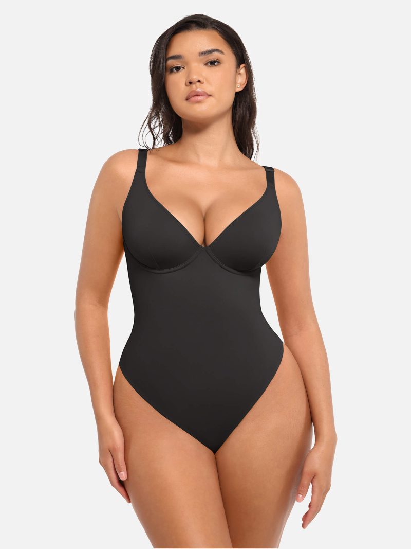 Feelingirl V Neck Tummy Control Bodysuit BK1 1