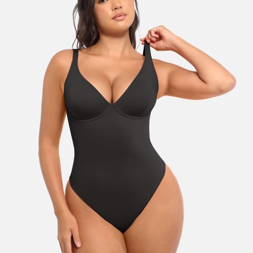 Feelingirl V Neck Tummy Control Bodysuit BK1 3