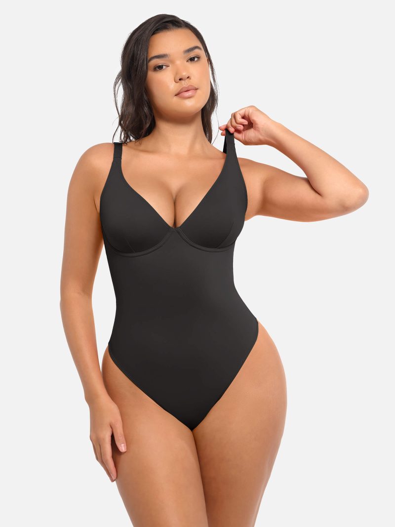 Feelingirl V Neck Tummy Control Bodysuit BK1 3