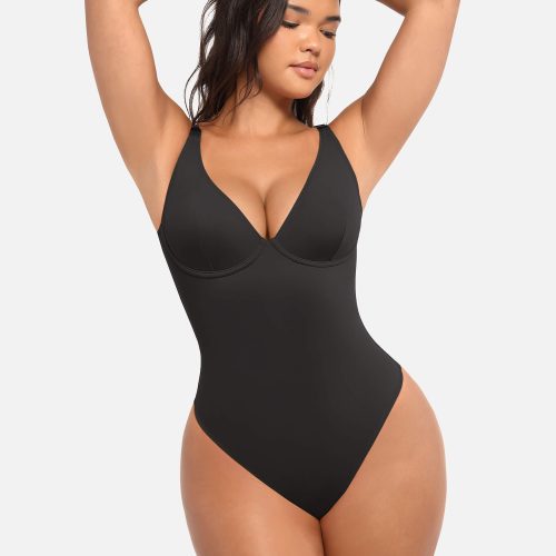 Feelingirl V Neck Tummy Control Bodysuit BK1 4